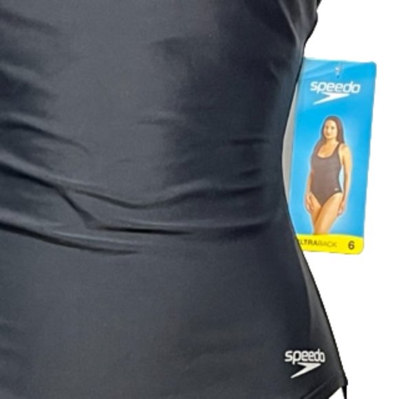 SPEEDO UltraBack Black With Purple Contrasting Piping One-Piece Swimsuit NWT - Picture 9 of 14